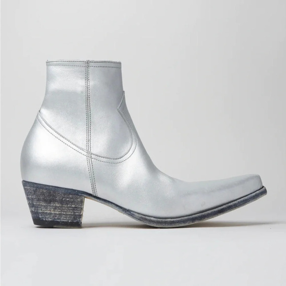 ! Alessandro Vasini CLINT ANKLE BOOT IN DISTRESSED SILVER LEATHER - Picture 2 of 13